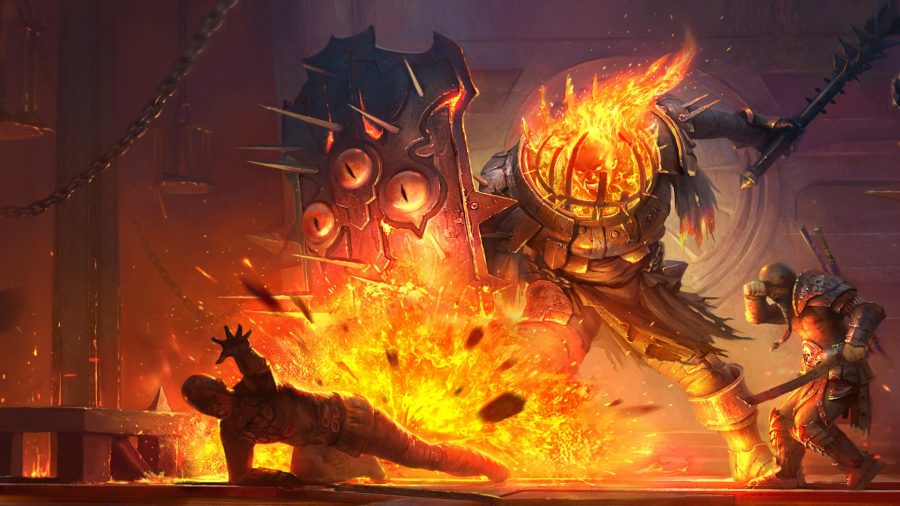Raid: Shadow Legends guide: a soldier with their head on fire fights an enemy