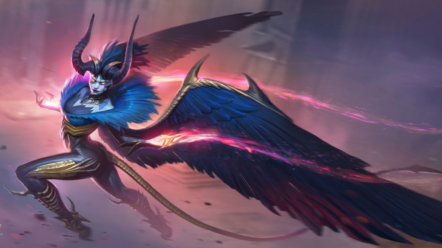 Raid: Shadow Legends guide: a feathered lady flies through the air in Raid: Shadow Legends