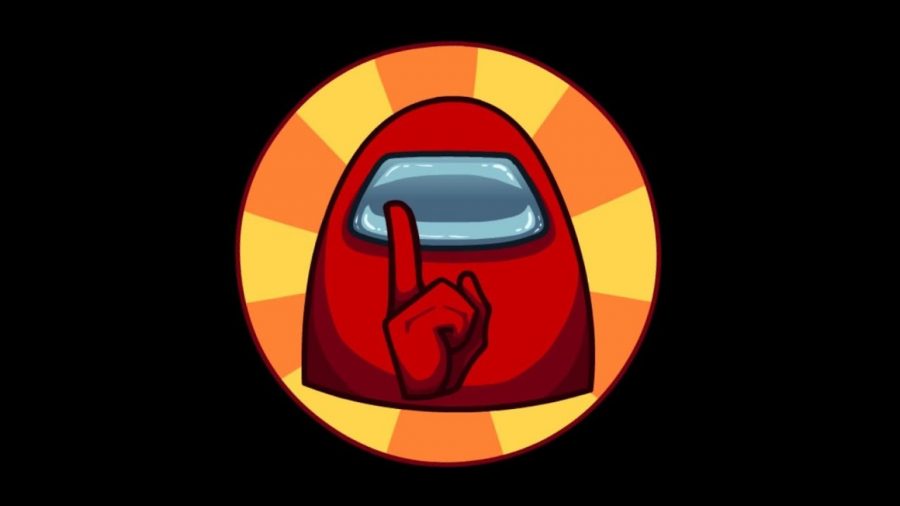 The shush logo from Among Us with a red crewmate holding a finger up to their mouth