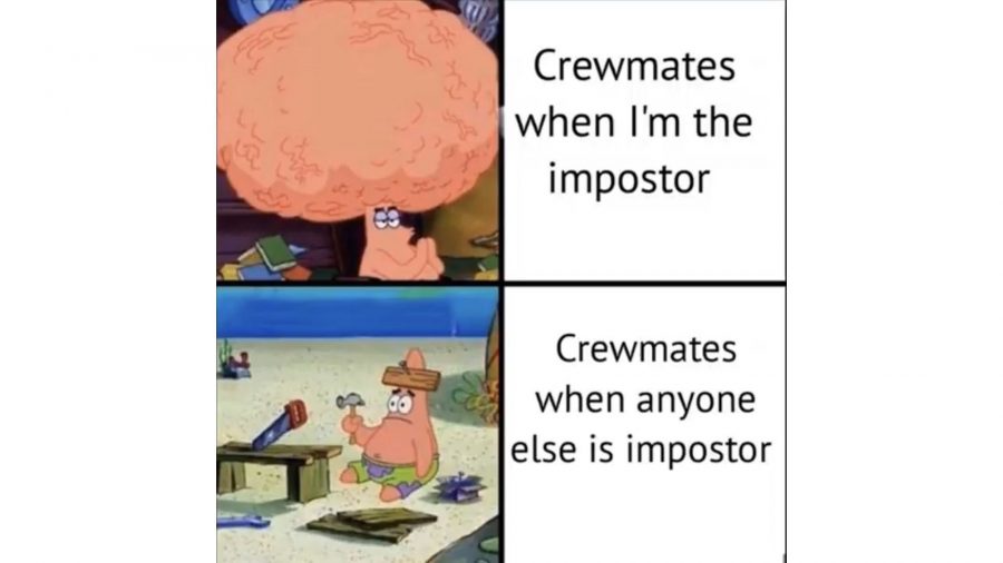 An Among Us meme featuring Patrick from SpongeBob SquarePants
