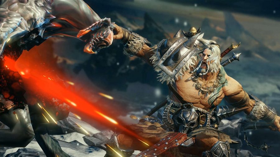 The barbarian in Diablo Immortal performing a sweeping axe attack