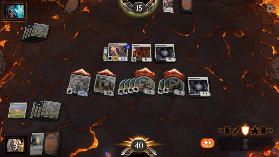A battle-board for Magic: The Gathering Arena mobile with a lava theme