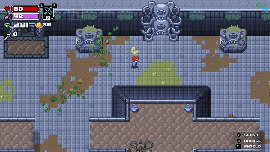 An adventurer explores a dungeon filled with monstrous octopus statues