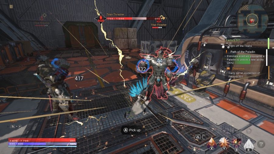A paladin performing a lightning-themed attack in Skyforge