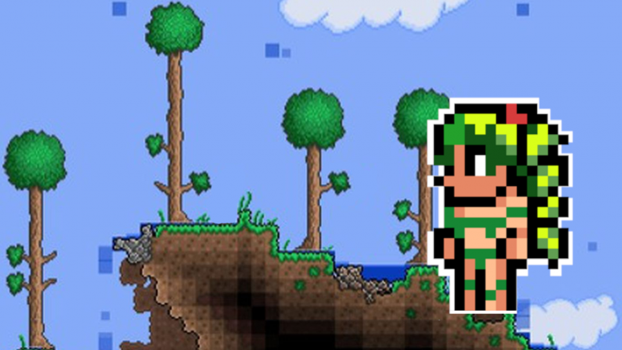 Terraria Dryad over a forest background