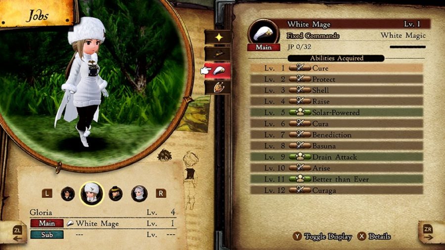 The white mage job screen in Bravely Default 2