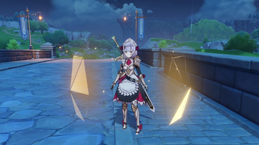 Noelle standing on a bridge with a geo shield