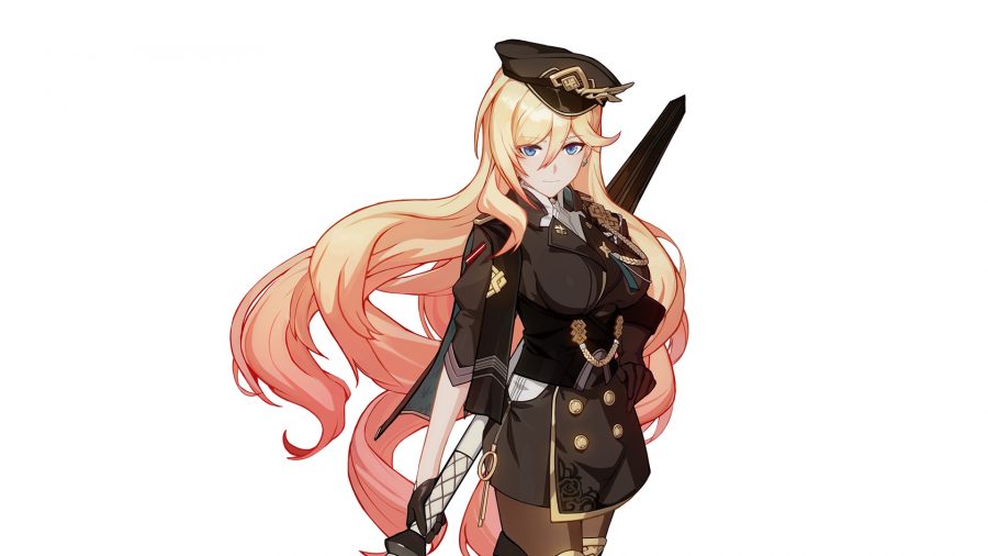 Durandal in a brown military outfit