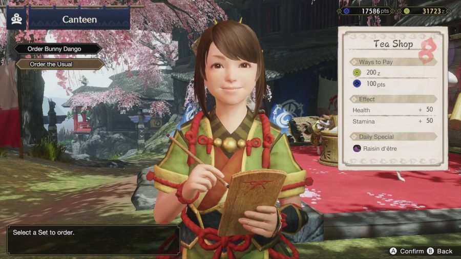 The girl who owns the canteen in Monster Hunter Rise is ready to take your Dango order.
