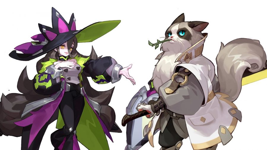 Witch Queen and Master Cat against a white background