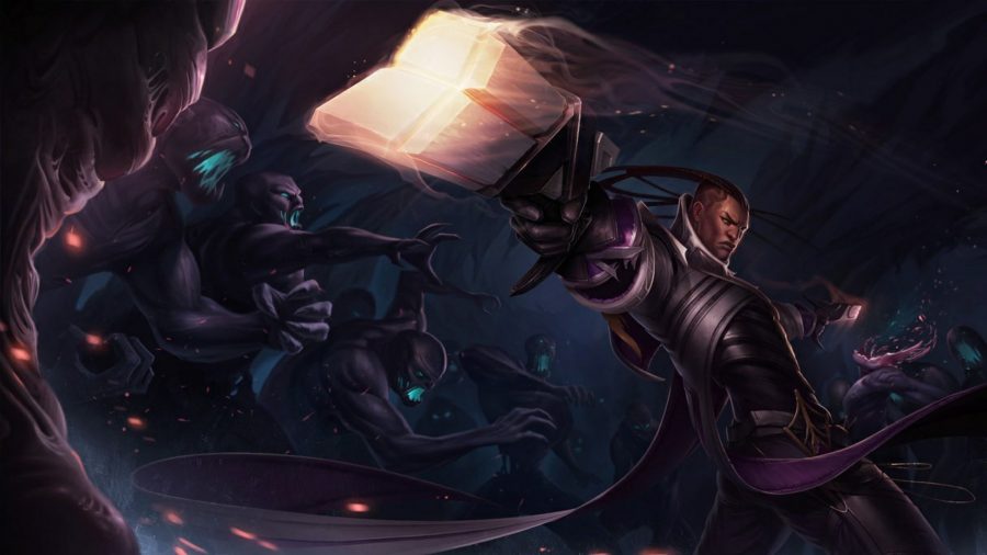 Lucian facing enemies with his pistol
