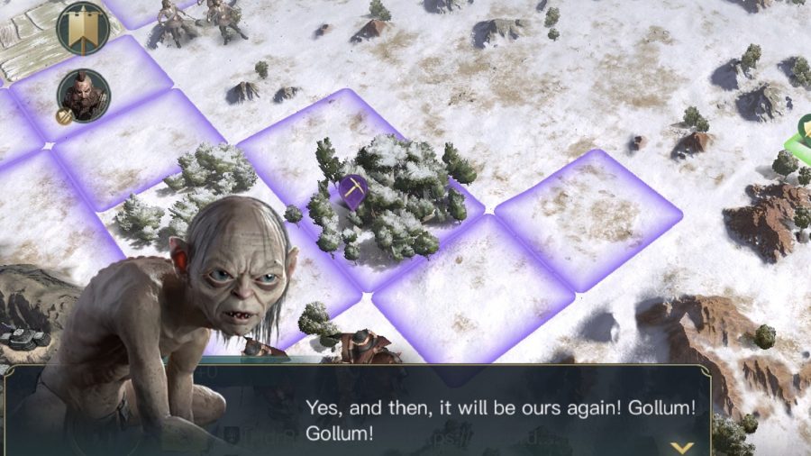 Gollum featured in front of a snowy map