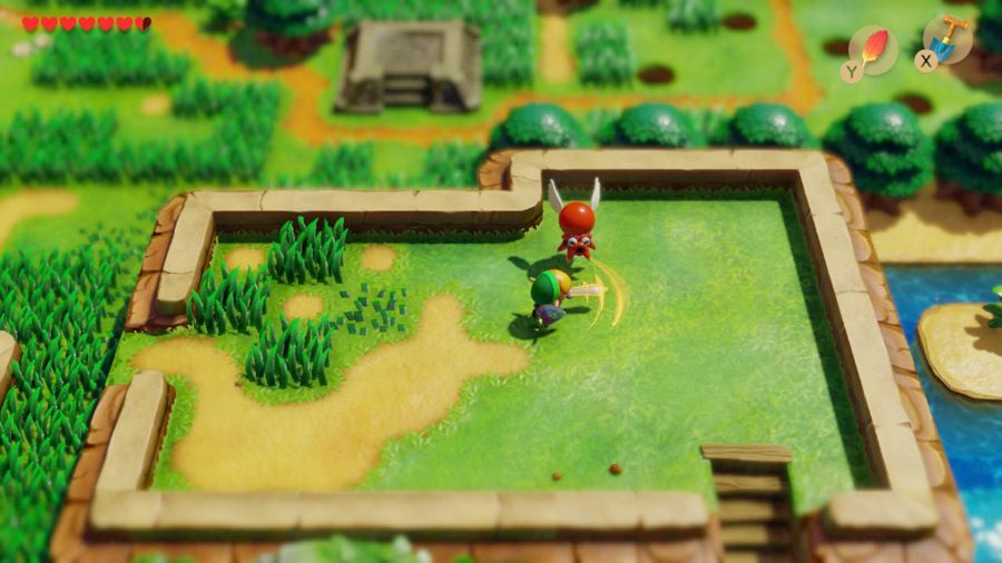 Link fighting an enemy in Link's Awakening