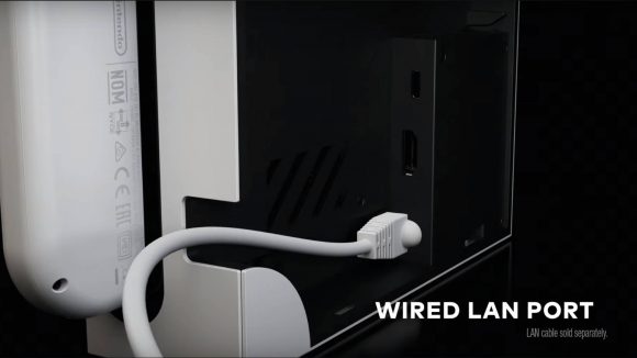 The new Nintendo Switch OLED Model also features a dedicated wired LAN port