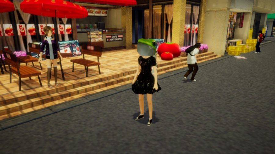 Akiba's Trip protagonist wearing a dress and a frog mask