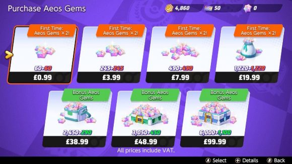 A series of different purchase options are available for the currency of Aeos gems 