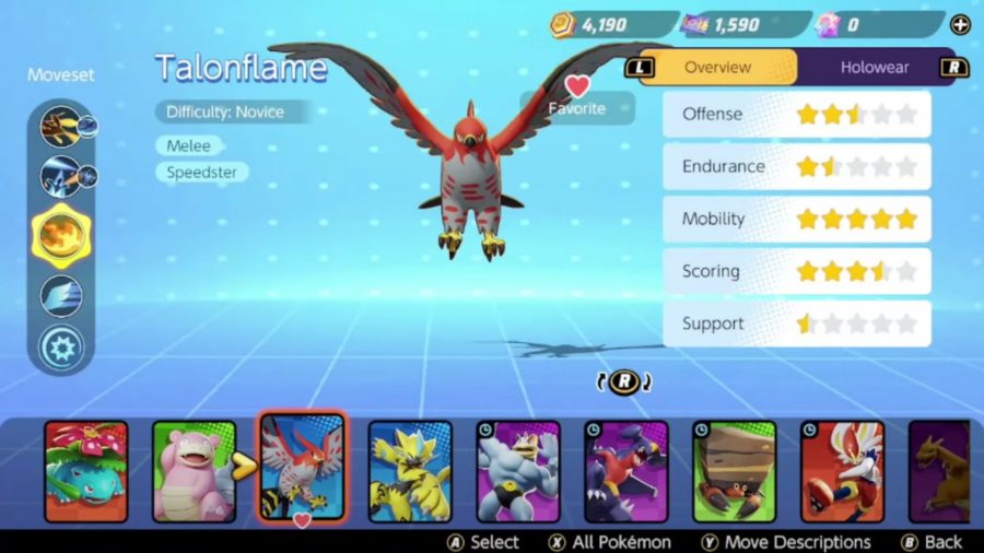 Talonflame's in-game stats in Pokémon Unite