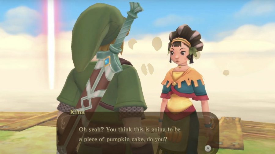 Link talking to Kina in Skyward sword