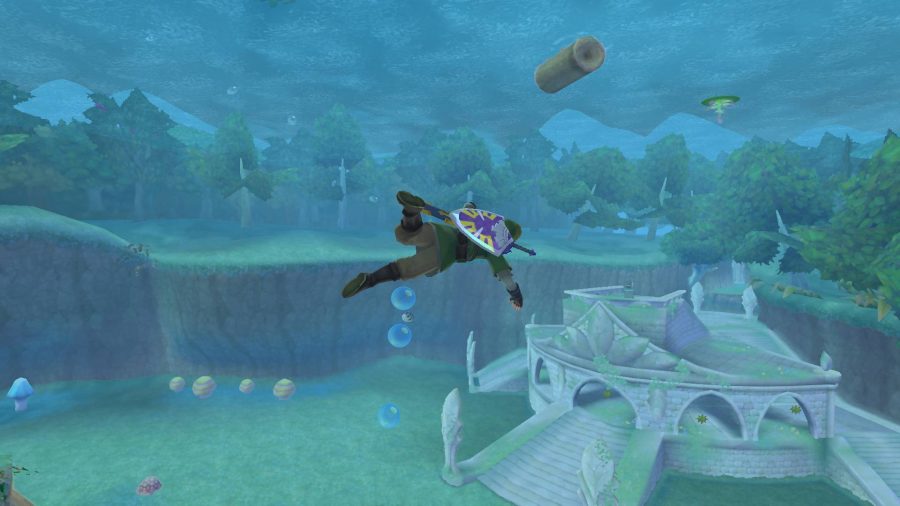Link swims through a region ruined by extreme flooding
