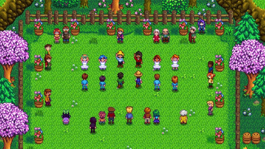 A large group of Stardew Valley characters