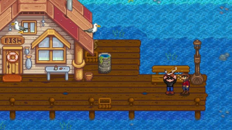 A shot of the dock where Willy's shack is, as he gives a player a fishing pole