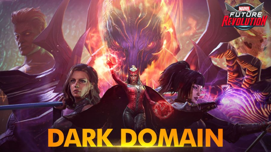Marvel Future Revolution new update; Dark Domain promotional image showing multiple heroes