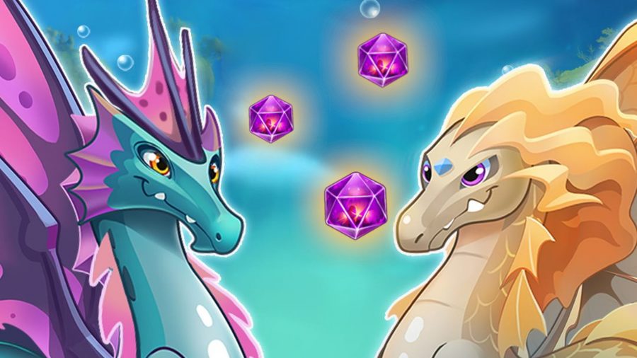 Merge Dragons event: two water dragons with dragon gems