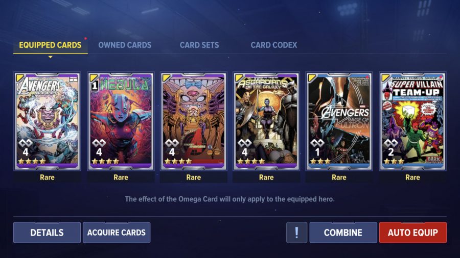 Marvel Future Revolution Star Lord build: Star Lord Omega cards