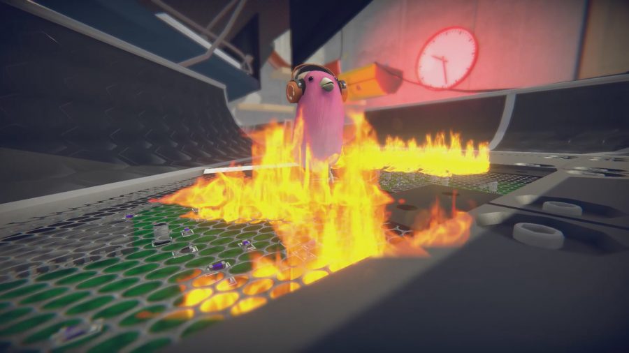 A bird surrounded by fire