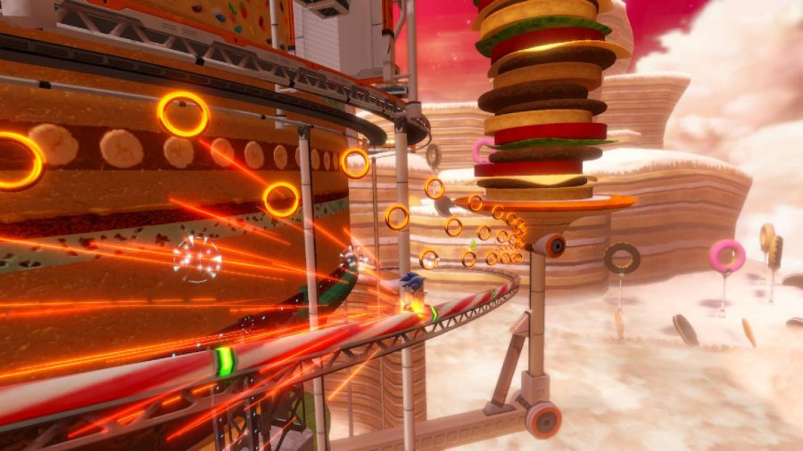 Sonic grinds along a rail in a world made of desserts and baked goods 