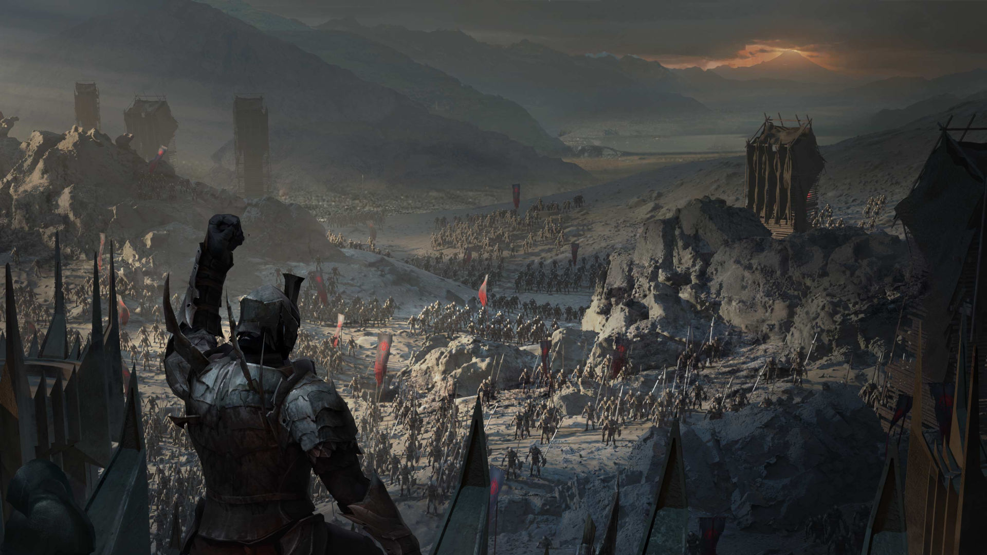 LOTR Rise to War; a soldier overlooking a siege 