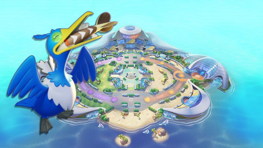 Pokémon Unite Cramorant in front of the arena