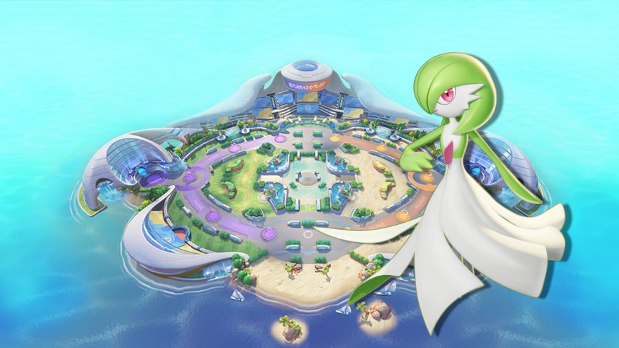 Pokémon Unite Gardevoir in front of an arena