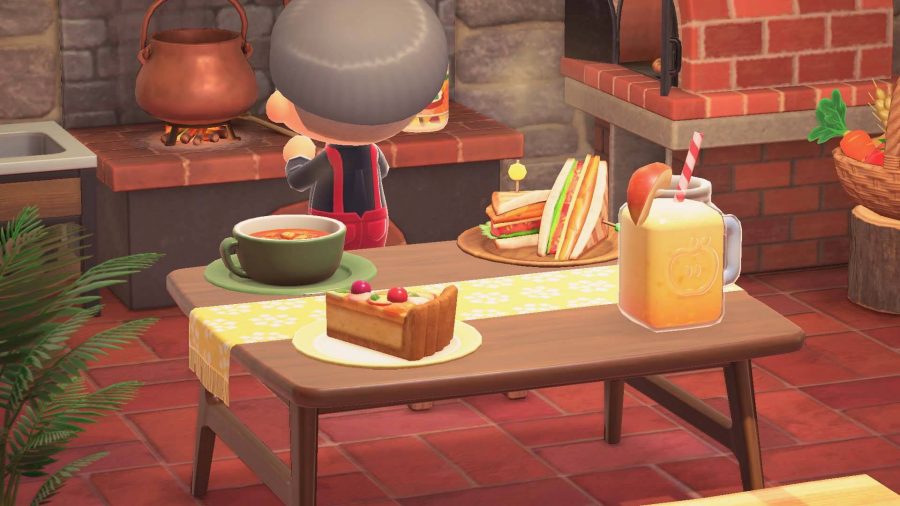 A table shows many different food and drink items, within Animal Crossing New Horizons 