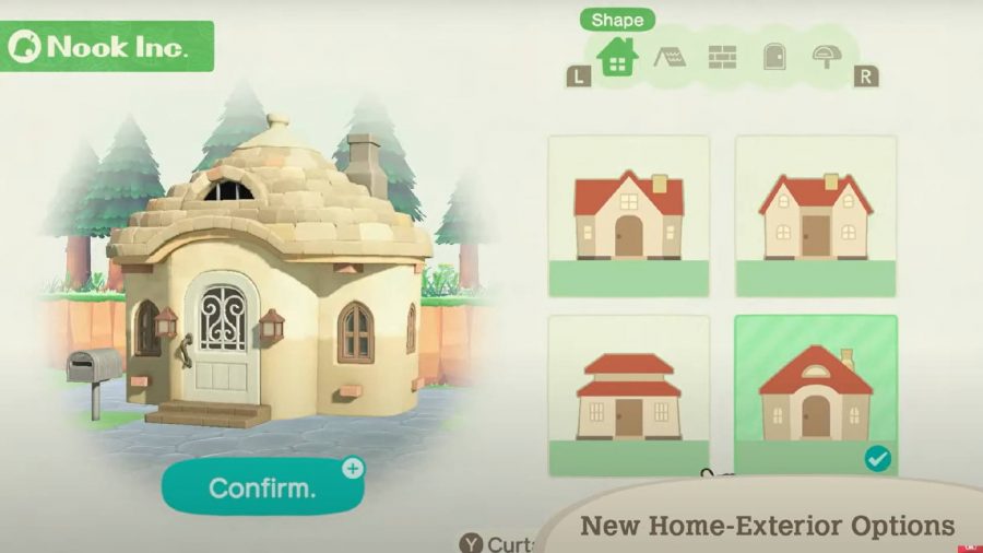 A menu shows many new customisation options for homes in Animal Crossing