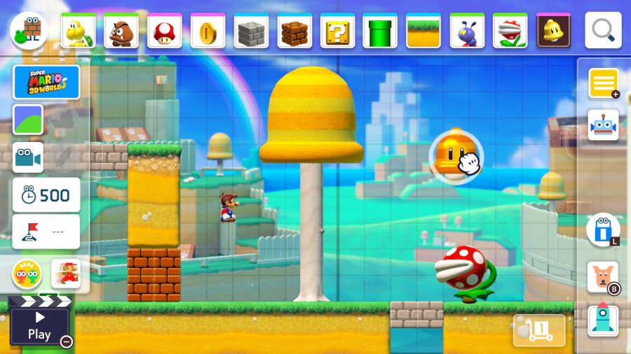 A 2D scene shows a series of menus around a Mario level