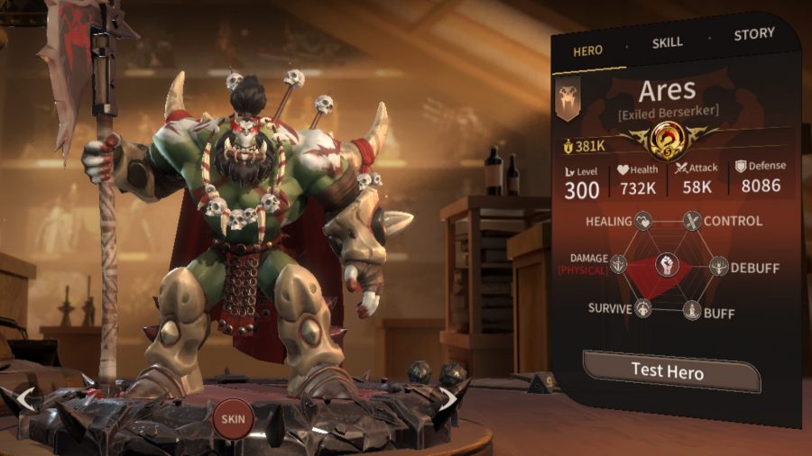 The Ares character screen in Magnum Quest