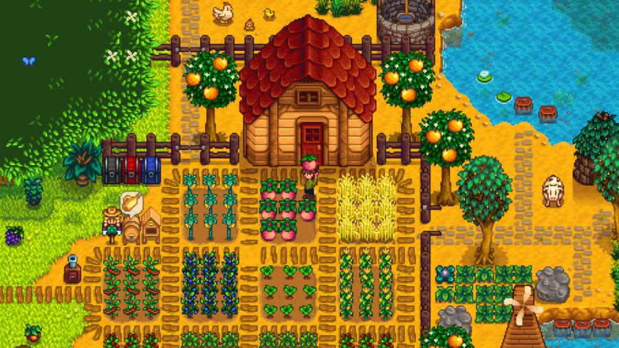The best iPad games Stardew Valley; screenshot showing player outside their farm