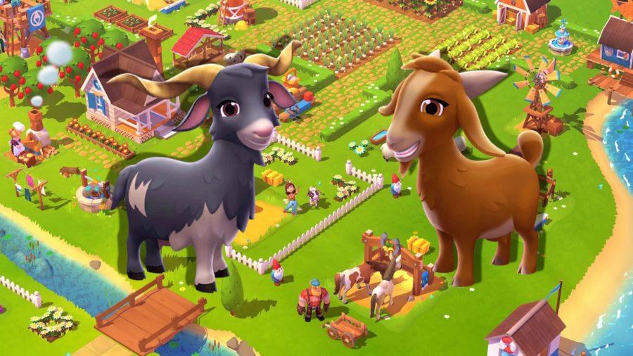 FarmVille 3 animals - two goats over a FarmVille background