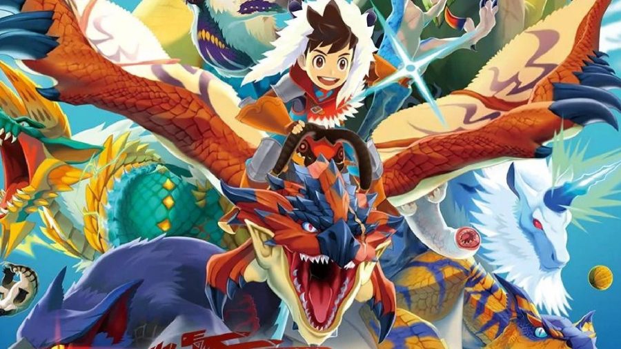 Best iPad games Monster Hunter Stories+ promo images showing a rider on a rathalos