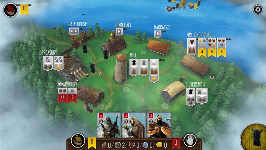 Menus are icons surround a small village, with different viking roles visible 