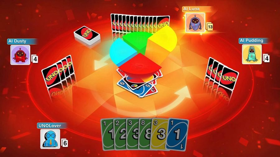 A game of Uno is being played digitally 