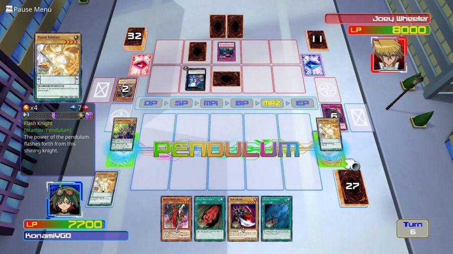 A game of Yu-Gi-Oh is being played on a digital board 