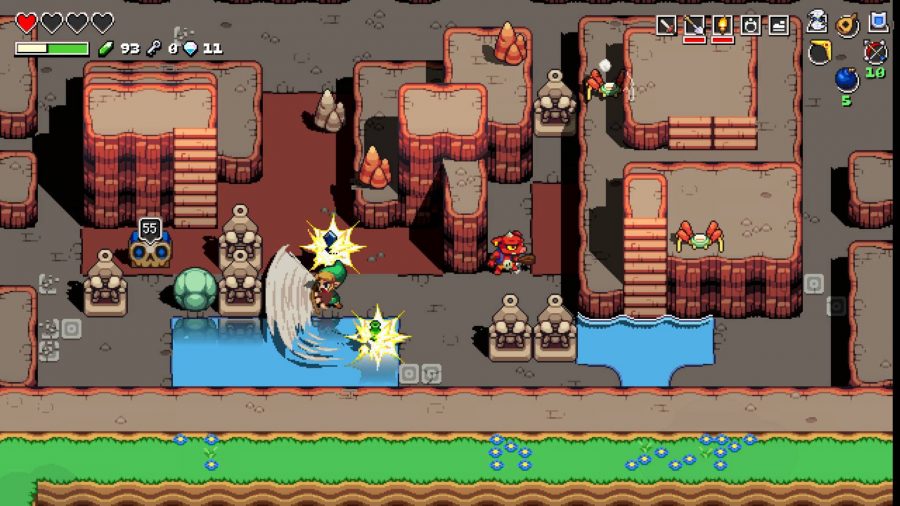 A pixelated scene shows Link from The Legend Of Zelda attacking enemies