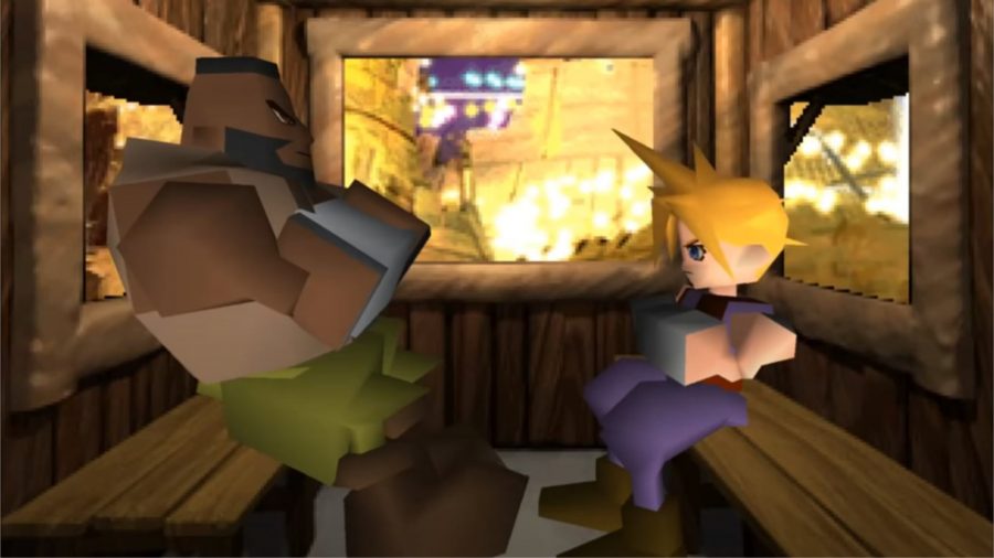 Barret sat on a train with Cloud