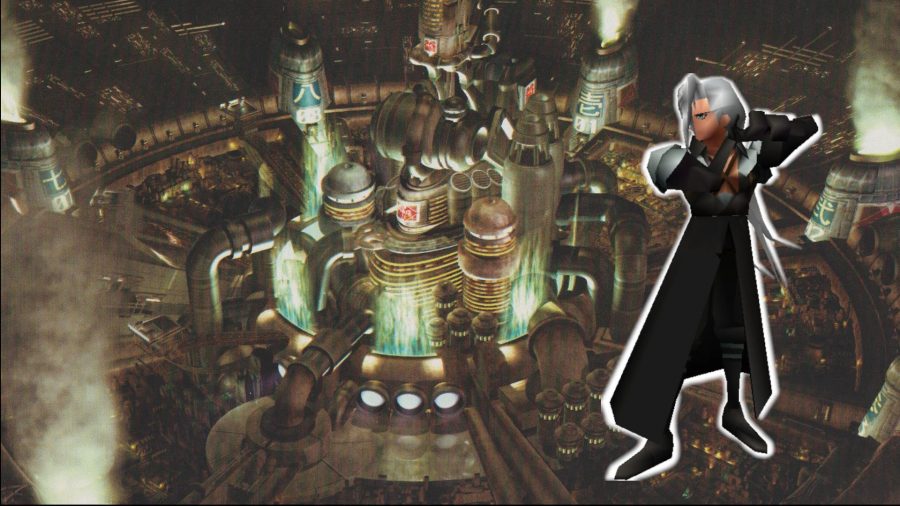 Midgar with Sephiroth posing in front of it
