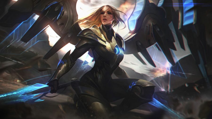 Wild Rift's Kayle crouching while holding her swords