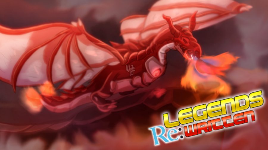 A red Legends Rewritten dragon flying