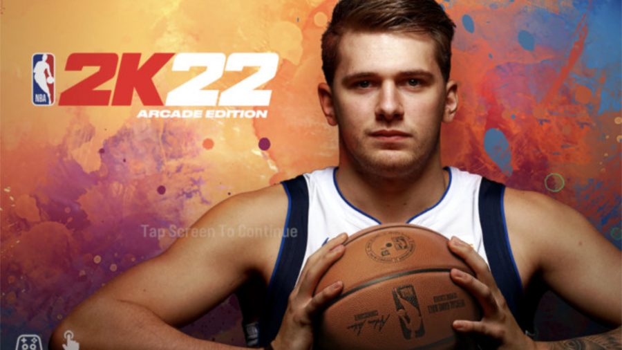 NBA 2k22 title screen with a basketball player holding the ball