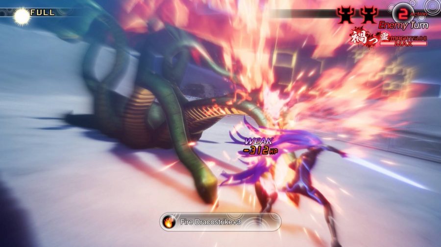 The protagonist clashes with a large enemy, covered in green tentacles